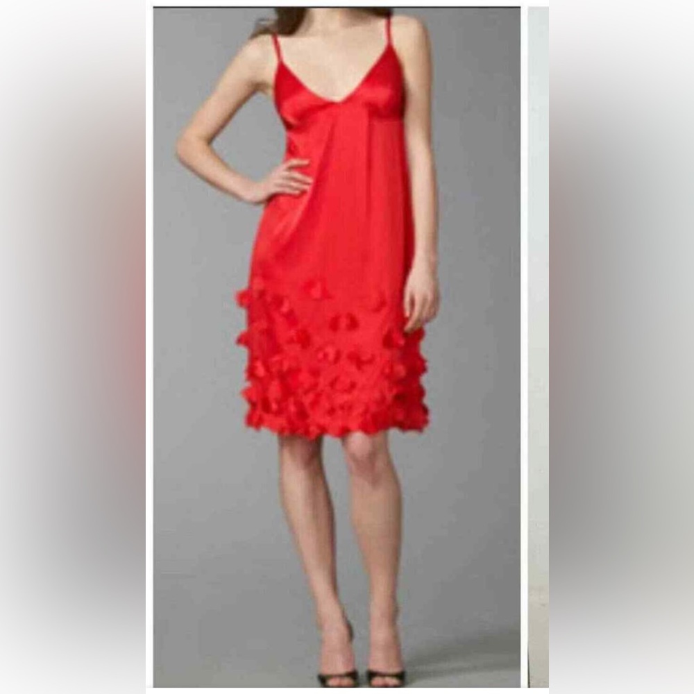 Rebecca Taylor Red Silk Dress With Flower Petals Size 4